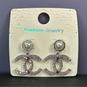 Silver Pearl & Iridescent Dangle Earrings